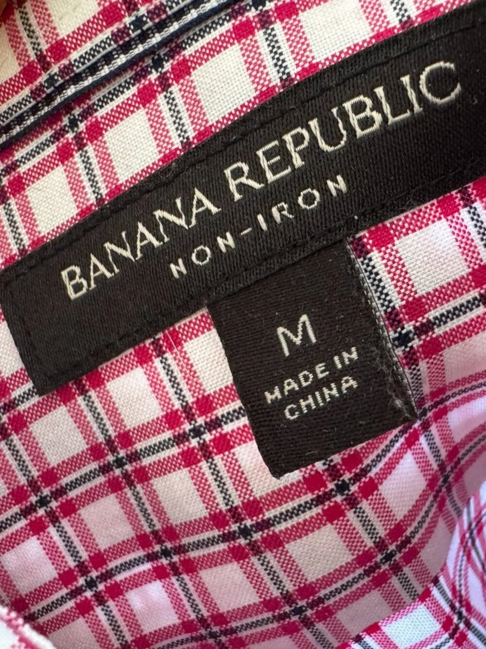 Banana Republic Camden Non-Iron Red/Black/White Checked Dress Shirt Size M
